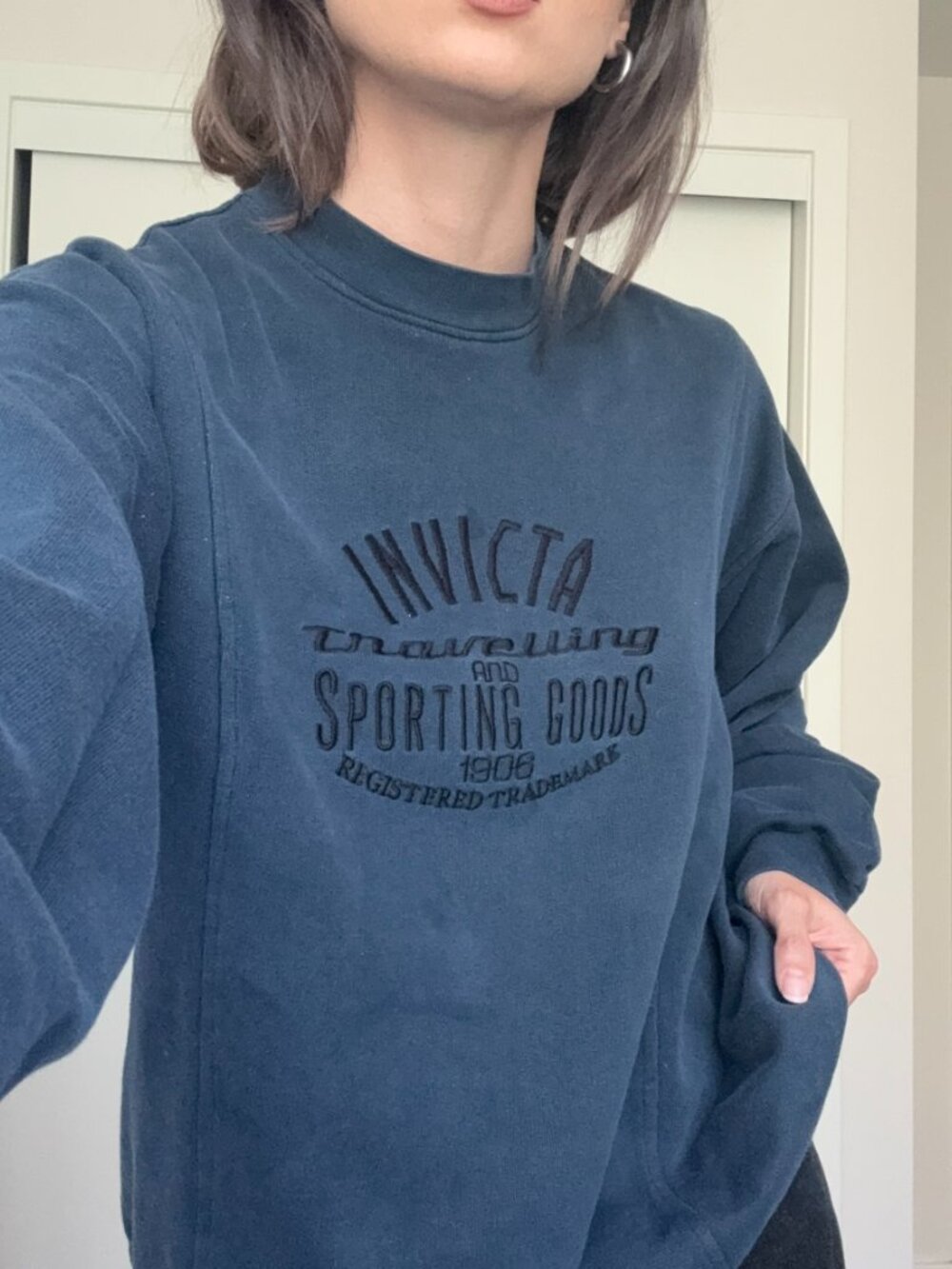 Invicta Italy Sporting Goods Embroidered Blue Crewneck Sweatshirt
